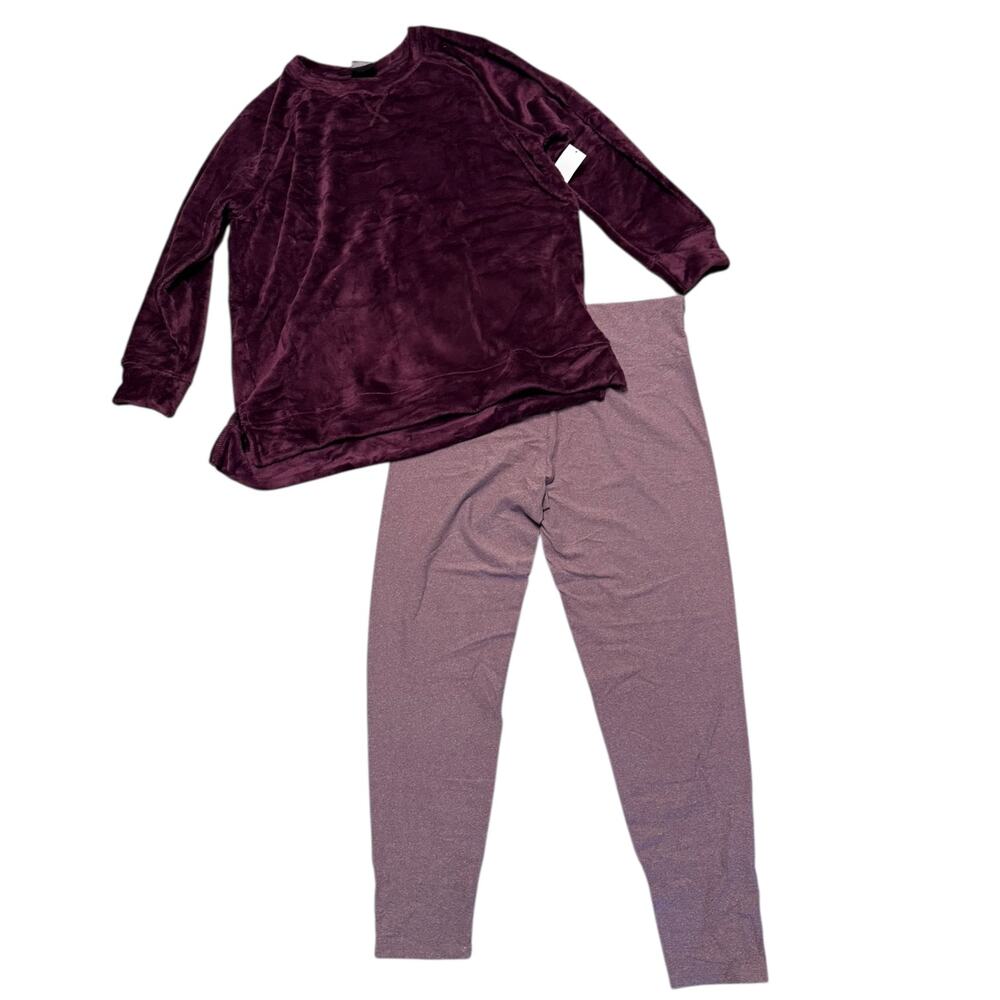 32 Degrees Heat Purple 2 Piece Pajama Set Tunic & High Waisted Leggings XL